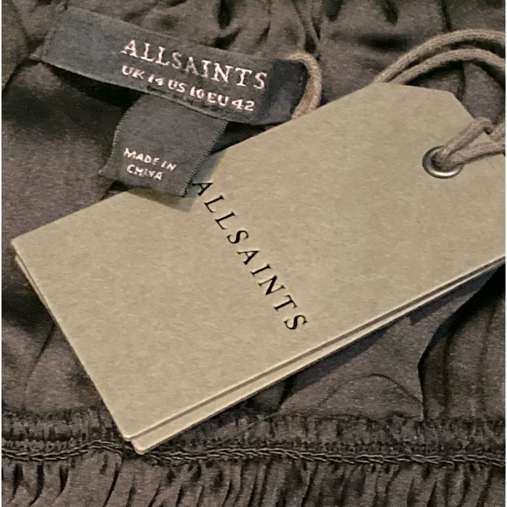 NWT AllSaints Tia Black Puff Sleeve Top - Sz 10
